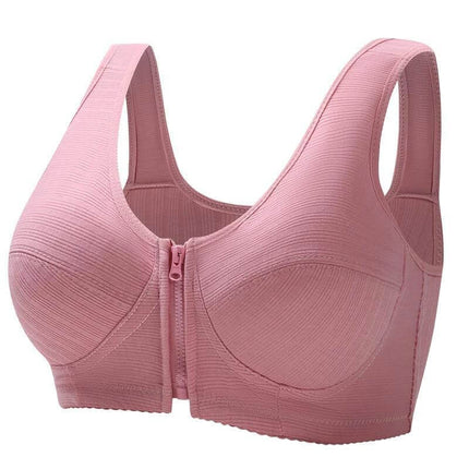 Plus Size Underwire Vest Bra Cotton Full Cup Soft Support in pink front-zip breathable cotton full-coverage nursing bra