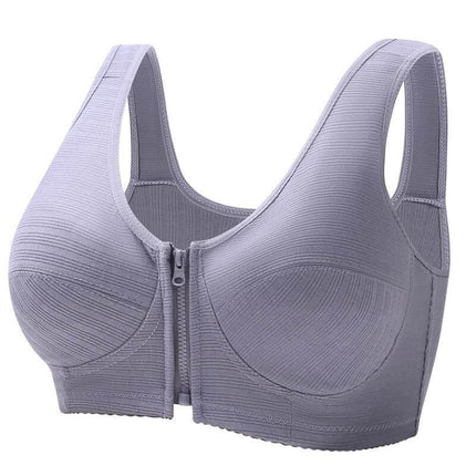 Plus Size Underwire Vest Bra Cotton Full Cup Soft Support gray front-zip nursing bra breathable anti-exposure cotton vest for middle-aged women