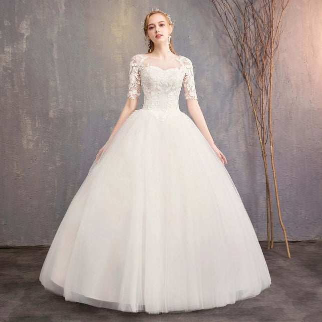 Plus Size Wedding Dress For Photo Studio Occasions with puff skirt, deep V-neck bodice and organza-cotton structured drape for bridal portraits