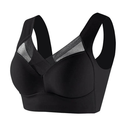 Plus Size Wireless Seamless Ice Silk Bra With Adjustable Straps in black, wireless seamless vest-style bra with breathable mesh and smooth back line