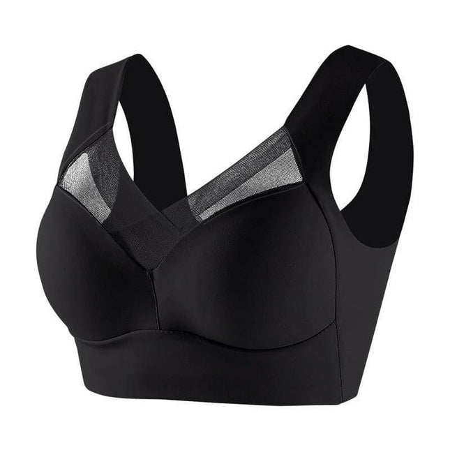 Plus Size Wireless Seamless Ice Silk Bra With Adjustable Straps in black, wireless seamless vest-style bra with breathable mesh and smooth back line