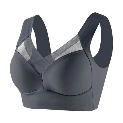 Plus Size Wireless Seamless Ice Silk Bra With Adjustable Straps in Gray, lightweight wireless full-cup bra with breathable mesh and anti-exposure back