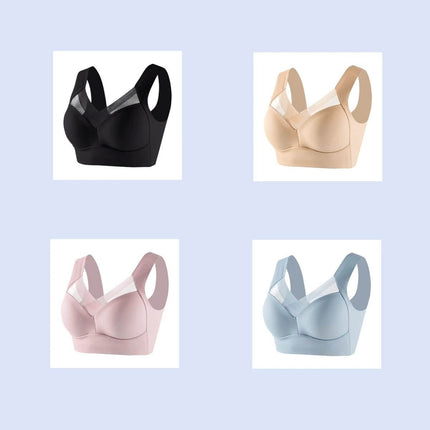 Plus Size Wireless Seamless Ice Silk Bra With Adjustable Straps in Black, Skin, Pink, and Light Blue — seamless wireless full-cup bra for everyday wear