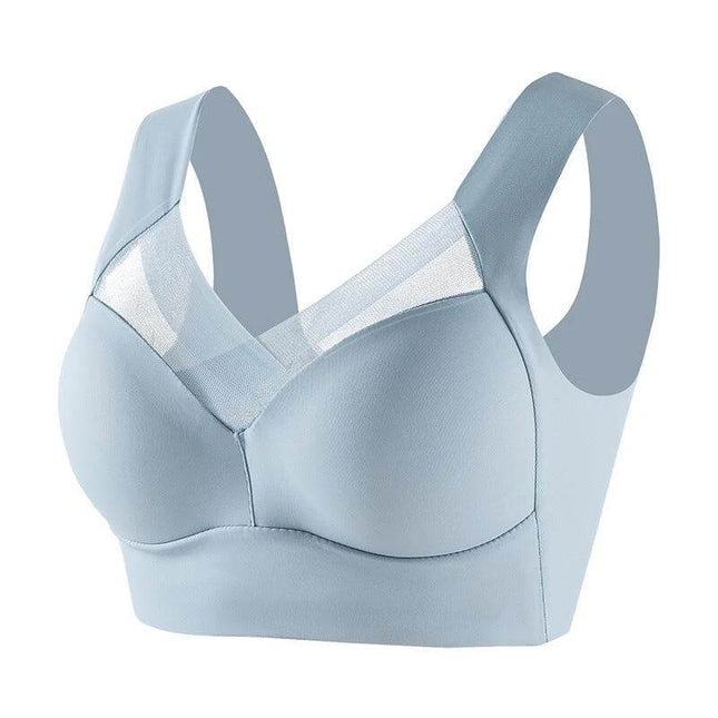 Plus Size Wireless Seamless Ice Silk Bra With Adjustable Straps light blue seamless wireless full-cup bra with adjustable straps and breathable mesh panel