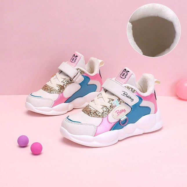 Plush Girls Casual Velcro Sneakers Soft Slip On Shoes Beige - plush lined beige velcro kids slip-on sneaker for school and play