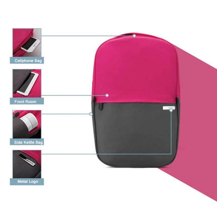 POFOKO 13.3 Inch Laptop Backpack Color Matching S Size compact pink gray polyester backpack for 13.3-inch laptop, cellphone and side pockets