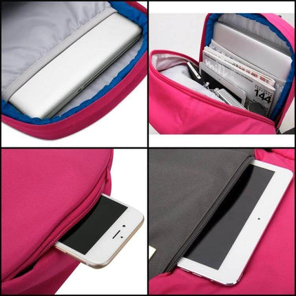 POFOKO 13.3 Inch Laptop Backpack Color Matching S Size – compact pink polyester bag showing laptop, tablet, phone pockets and organized compartments