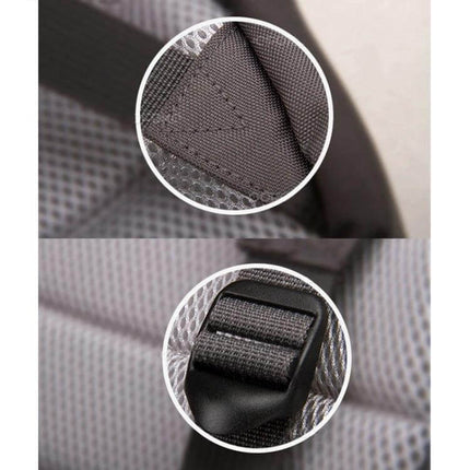 POFOKO 13.3 Inch Laptop Backpack Color Matching S Size close-up of reinforced strap stitching and buckle detail on grey polyester interior