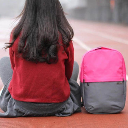 POFOKO 13.3 Inch Laptop Backpack Color Matching S Size - compact pink-gray polyester backpack for students holding 13.3-inch laptop and books