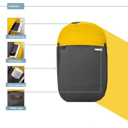 POFOKO XY Series 14-15.4 Inch Laptop Backpack for Everyday Use – front view highlighting cellphone pocket, front room, side kettle bag, metal logo