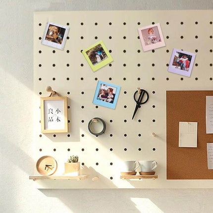 Polaroid Square Photo Frame Magnetic Building Blocks Fridge Magnet displaying colorful square photos on a pegboard fridge or metal surface