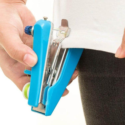 Portable Mini Handheld Sewing Machine 11x7 Cm For Quick Repairs - blue compact handheld sewing tool fixing a garment edge on the go