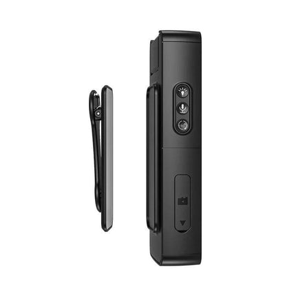Portable Night Vision Sports Camera With Wide Angle Lens shown side view with clip, 180° rotating lens and control buttons visible