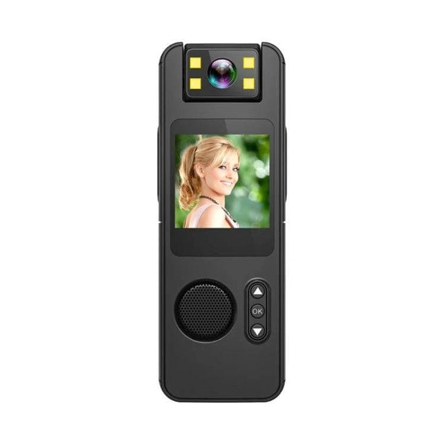 Portable Night Vision Sports Camera With Wide Angle Lens compact black camera showing 1.54" display, 140° wide-angle, 180° rotatable lens and buttons