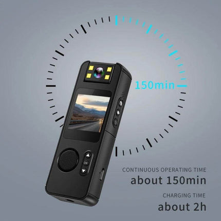 Portable Night Vision Sports Camera With Wide Angle Lens showing compact body, 140° wide-angle lens, 1.54" display and about 150min continuous operating time