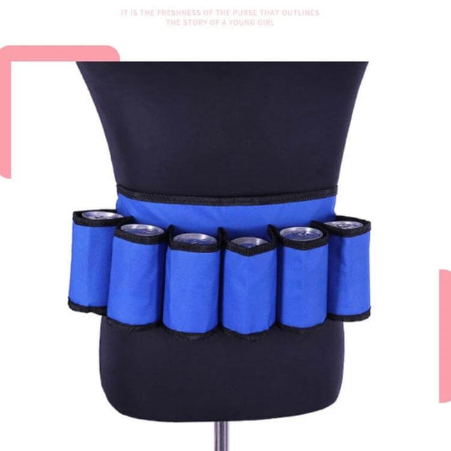 Portable Outdoor Beer Belt for Hiking and Travel Camouflage blue six-can waist holster for hands-free outdoor use