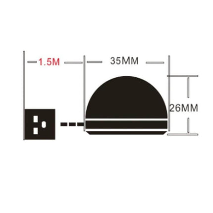 Portable USB Reading Light With Magnetic Base Warm White - diagram showing USB cable 1.5M, lamp diameter 35MM, height 26MM