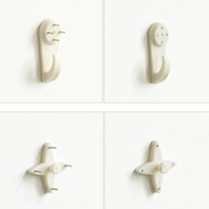 Press-Free Hanging Nail Hooks 30Pcs Set For Photo Frames - white ABS drill-free wall hooks shown front and back for hanging frames without damage