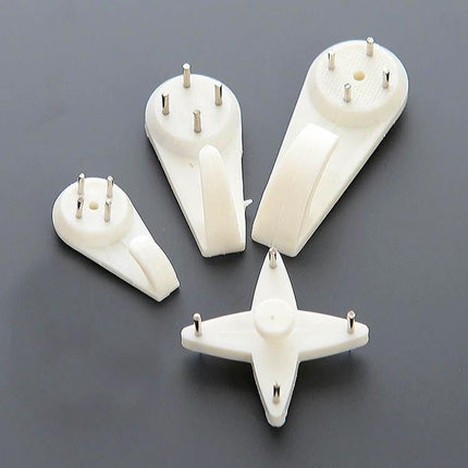 Press-Free Hanging Nail Hooks 30Pcs Set For Photo Frames - white ABS press-free hooks with metal pins for hanging frames and wall decor
