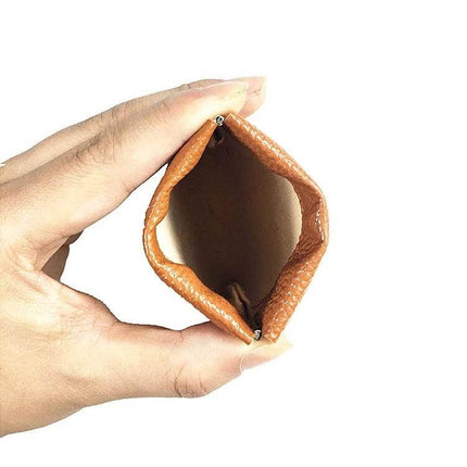 PU Leather Coin Purse 8x10 Cm Small Wallet For Everyday Use - tan open-top compact coin pouch held in hand