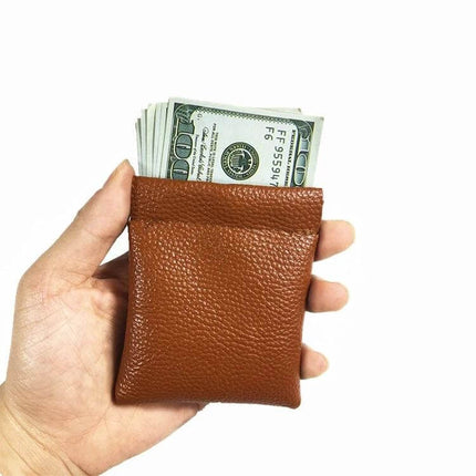 PU Leather Coin Purse 8x10 Cm Small Wallet For Everyday Use - brown pebble PU leather coin pouch holding folded cash
