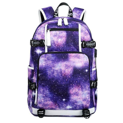 Thermal Transfer Casual Backpack for School Daily Use purple galaxy print backpack with 14-inch laptop pocket, water-repellent Oxford cloth