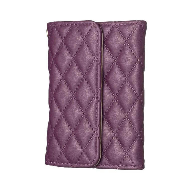 Phone Back Card Holder With Magnetic Snap Stick On 9.7x7 cm - purple quilted PU leather stick-on card pouch for phone case