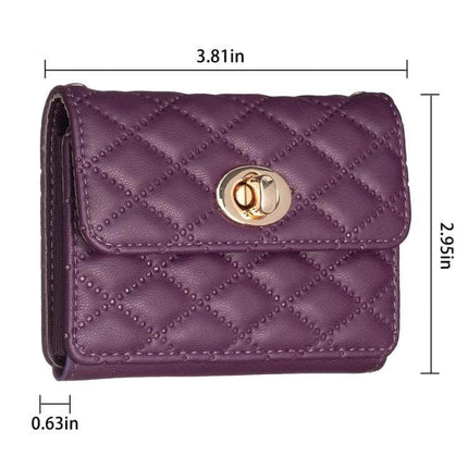 Phone Back Card Holder With Metal Buckle Thin And Lightweight - purple quilted PU leather adhesive wallet with gold metal buckle, slim dimensions