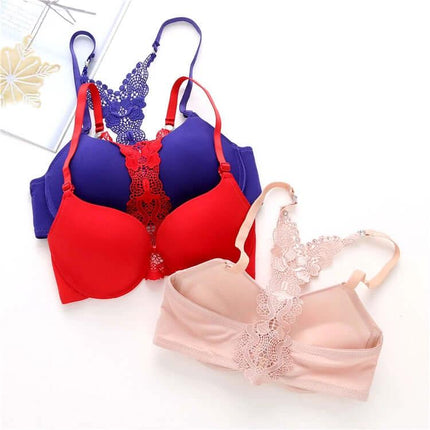 Push Up Front Closure Bra With Y Back For Everyday Wear Black - three-color bras with lace Y-back, front-closure push-up 3/4 cups for smooth everyday support