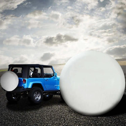 PVC Spare Tire Cover Fits 13 To 17 Inch Waterproof Dust Protection - white PVC spare tire cover on blue SUV, elastic band fit