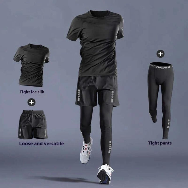 Running T Shirt Quick Dry For Training black multi-piece quick-dry set with shorts and tights for running and gym