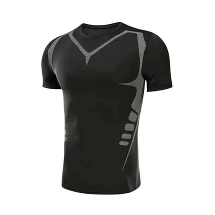 Quick-Drying Running Set For Gym, Two-Piece Fitness Wear - black short-sleeve moisture-wicking athletic top with stretch panels