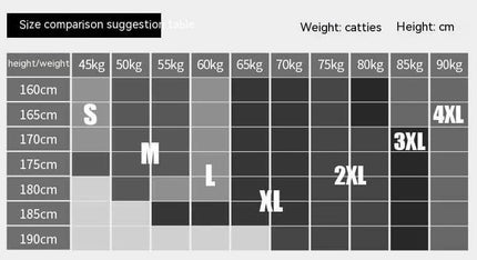 Quick-Drying Running Set For Gym, Two-Piece Fitness Wear size chart showing height vs weight for sizes S M L XL 2XL 3XL 4XL