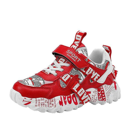 Spring Sneakers Kids Velcro Shoes For Boys Everyday Play - red boys velcro athletic shoe with graphic print and chunky rubber outsole