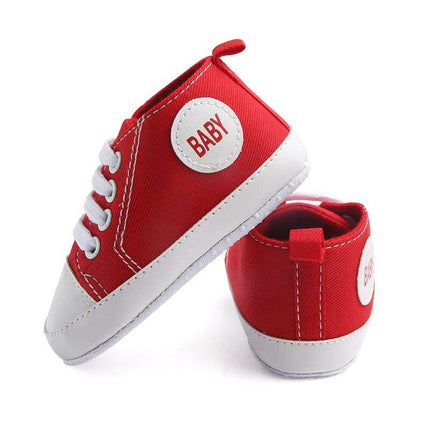 Canvas Baby First Walker Soft Sole Sneakers For Toddlers - red cotton canvas baby shoes with anti-slip soft sole for first steps