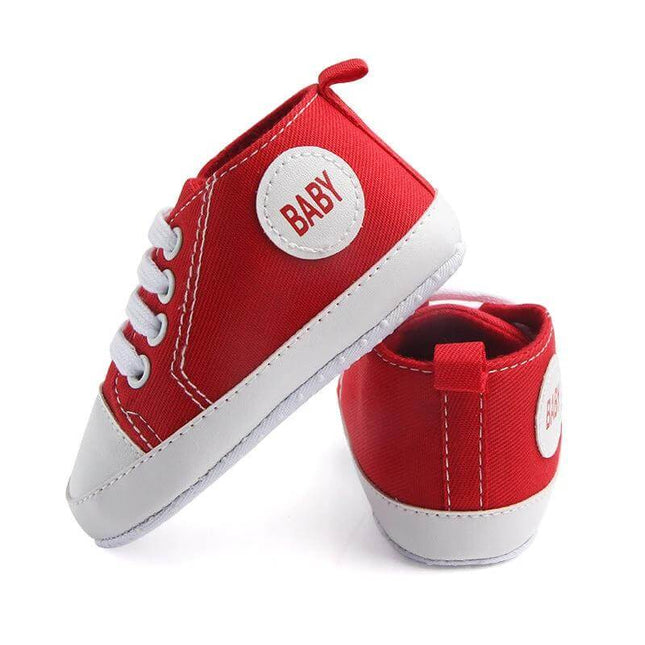 Canvas Baby First Walker Soft Sole Sneakers For Toddlers - red cotton canvas baby shoes with anti-slip soft sole for first steps