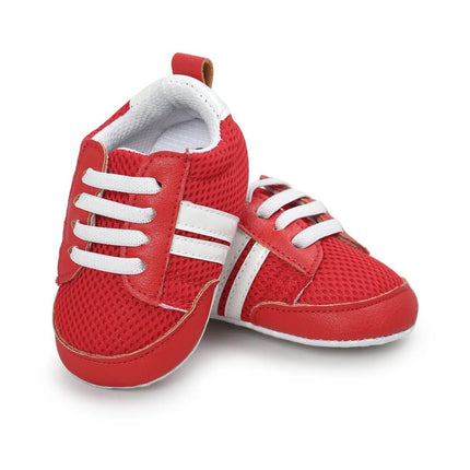 Infant Soft Moccasin Shoes Non Slip Newborn First Walkers - red breathable soft PU moccasins with textured non-slip sole for first steps