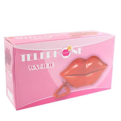Red Lips Shape Corded Telephone For Home Or Desk Use - pink boxed lip-shaped corded landline with pulse/tone switch and last-number redial
