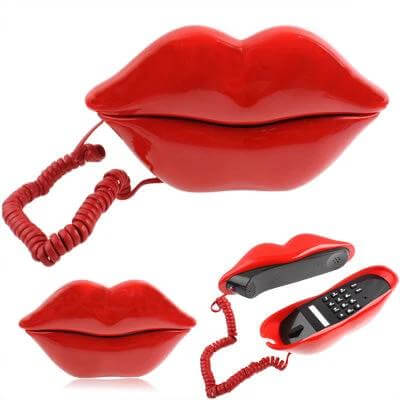 Red Lips Shape Corded Telephone For Home Or Desk Use - glossy red lips corded landline with pulse/tone switch and last-number redial, ideal for desk or kitchen
