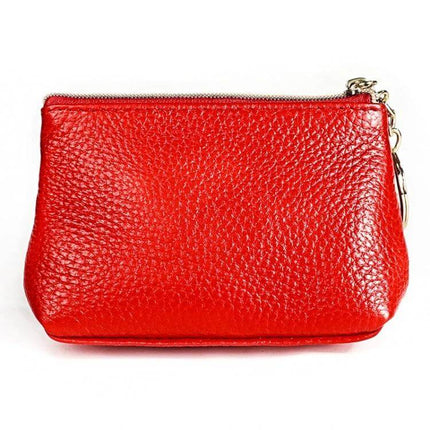Litchi Texture Cowhide Small Wallet For Women Daily Use - red litchi-textured cowhide dumpling-style compact wallet with zipper and key ring