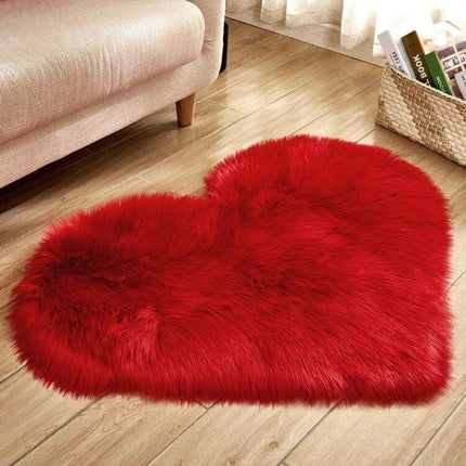 Love Heart Rugs 50x60cm Soft Faux Fur Floor Mat For Living Room - red heart-shaped plush rug for living room or draped on chair, 50x60cm faux fur carpet