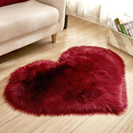 Love Heart Rugs 50x60cm Soft Faux Fur Floor Mat For Living Room - red plush heart-shaped rug for living room or draped on chair