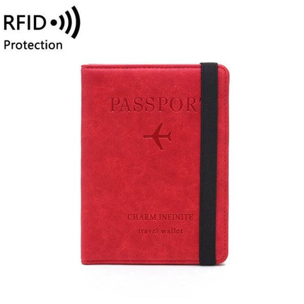 Travel Passport Card Bag With RFID Protection For Everyday Trips - red PU leather passport card bag with elastic strap, RFID protection, holds two passports and cards