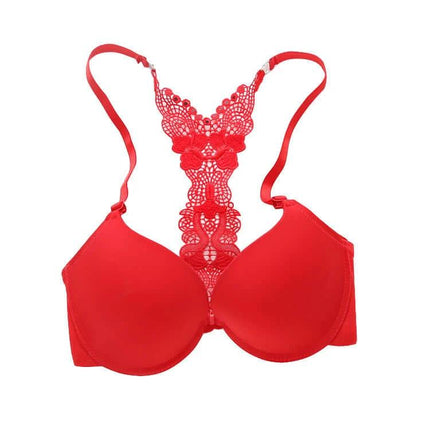 Push Up Front Closure Bra With Y Back For Everyday Wear Black - red lace racerback 3/4 cup push-up bra with front closure
