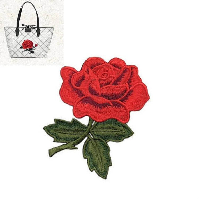 Rose Embroidery Patch Set For Clothes And Accessories - red rayon rose patch 8.5x6.5cm for bags, jackets, hats and DIY personalization