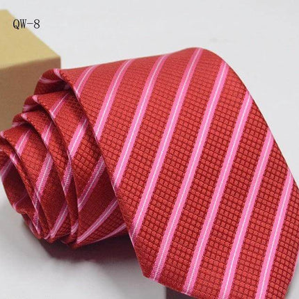 Business Dress Tie For Men Striped Polyester 8cm Width red woven stripe jacquard tie rolled for office and formal wear