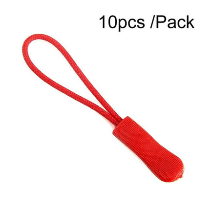 TPU Plastic Zipper Puller, 10-Pack for Jackets and Bags - red TPU pull with plastic head and loop for jackets, bags, backpacks