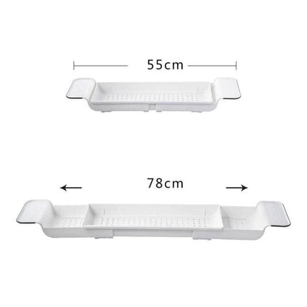 Retractable Bathtub Shelf Rack Adjustable White Gray - extendable ventilated bathtub shelf 55cm to 78cm, PP + TPR, holds toiletries and washed produce