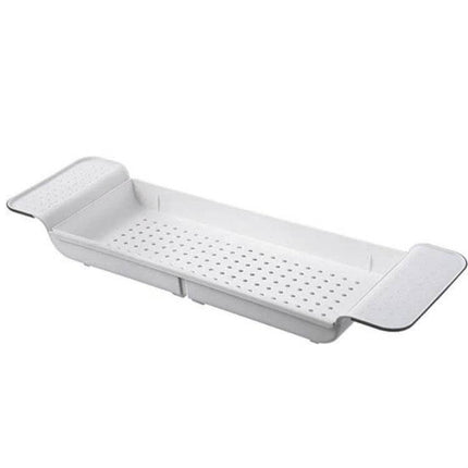Retractable Bathtub Shelf Rack Adjustable White Gray ventilated extendable bathtub caddy for toiletries, soap dishes, and washed fruit (white/gray)