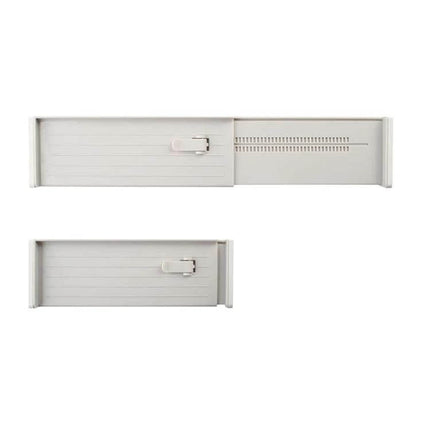 Retractable Drawer Storage Partition Board For Drawer Organization white expandable divider showing closed and extended positions